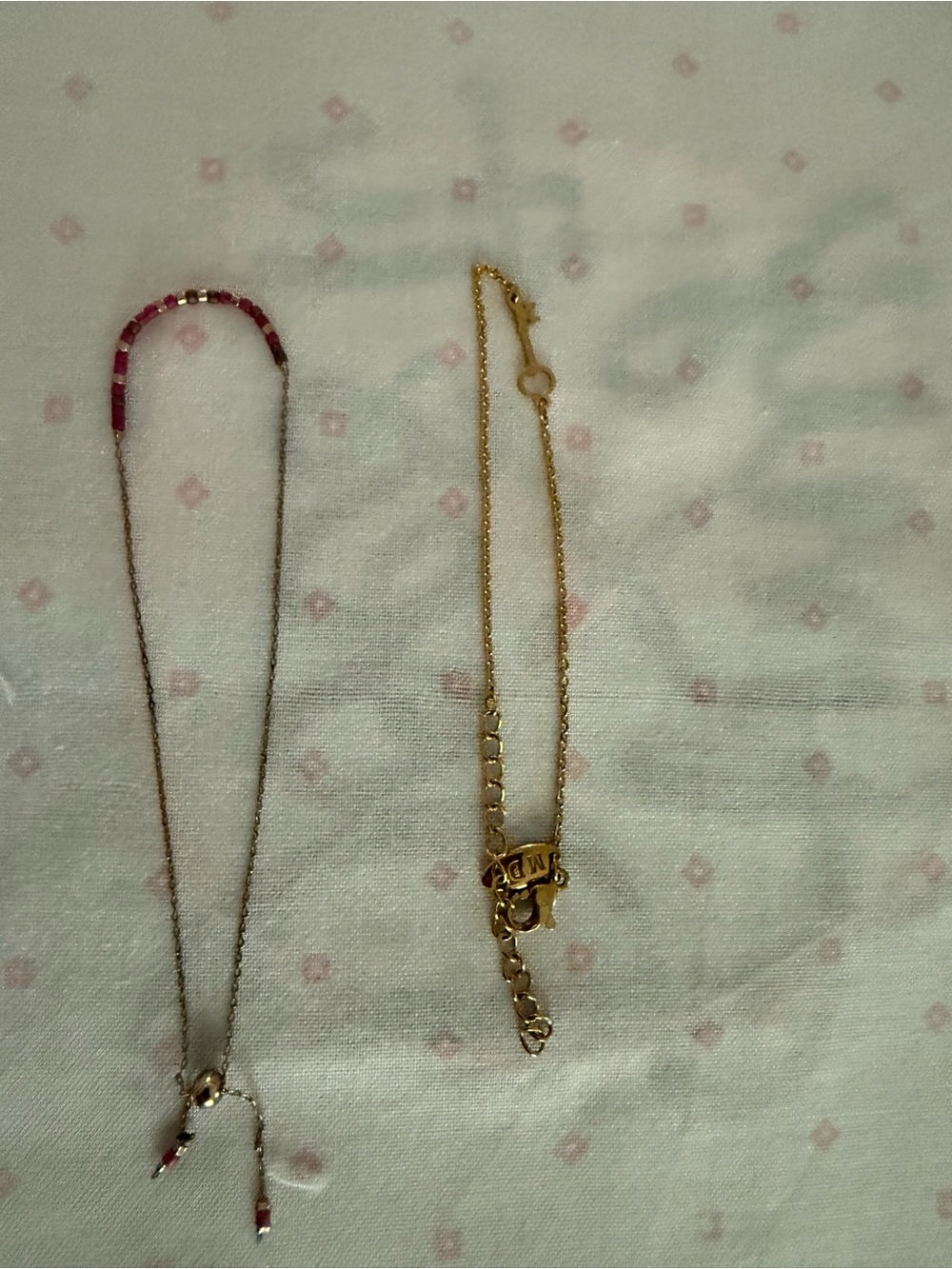 Two bracelet bundle - gold key and delicate pink beads